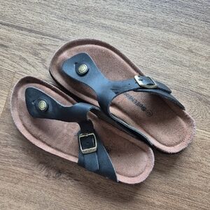 Black Leather Sandals with Buckle